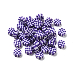 Розовато-лиловый Бусины из полимерной глины , плоский круглый с тартаном, розовато-лиловый, 9.5x4.5 мм, отверстие : 1.8 мм