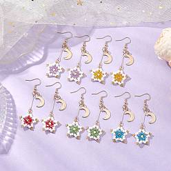 (52) Непрозрачная лаванда 304 серьги с подвесками из стекла из нержавеющей стали, звезда, золотые, разноцветные, 65x23.5 мм