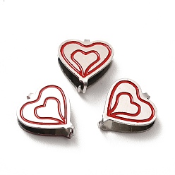 Stainless Steel Color 304 Stainless Steel Snap on Bails, with Enamel, Heart, Red, Stainless Steel Color, 11x10x3.5mm, Pin: 0.9mm
