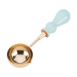 Light Blue Beech Handle Wax Sealing Stamp Melting Brass Spoon, for Wax Seal Stamp Melting Spoon Wedding Invitations Making, Light Blue, 92.5x29x14mm