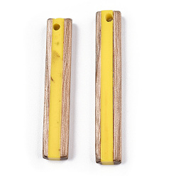 Gold Opaque Resin & White Wood Pendants, Rectangle Charm, Gold, 45~47x7~9x4.5mm, Hole: 2mm