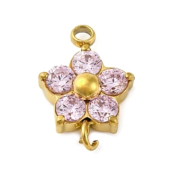 Лавандовый румянец 304 подвески-цветочки из нержавеющей стали с микропаве из кубического циркония, золотые, лавандовый румянец, 13.5x9x3.5 мм, отверстия : 1.4 mm и 1.6 мм