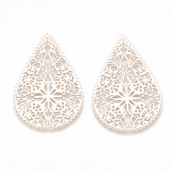 Розовое Золото Латунь филигрань столяры ссылки, гравированные металлические украшения, без кадмия, без никеля и без свинца, слеза, розовое золото , 40x26.5x0.3 мм, отверстие : 0.9 мм