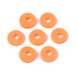 Dark Orange Eco-Friendly Handmade Polymer Clay Beads, Disc/Flat Round, Heishi Beads, Dark Orange, 6x1mm, Hole: 2mm, about 23500pcs/1000g