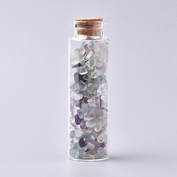 Fluorite Glass Wishing Bottle, For Pendant Decoration, with Fluorite Chip Beads Inside and Cork Stopper, 22x71mm