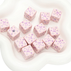 Розовый 2шт. напечатанные непрозрачные акриловые квадратные бусины, туманная роза, 16x16 мм