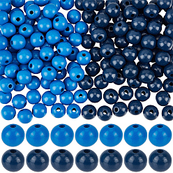 Azul 150 piezas 2 colores cuentas redondas de madera de schima natural pintadas con aerosol, azul, 15~16x14.5~16 mm, agujero: 4 mm, 75 piezas / color