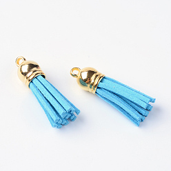 Темно-Голубой Искусственные замши кисточкой подвесные украшения, с концами пластмассового шнура ccb, глубокое синее небо, 35~37x10 мм, отверстие : 2.5~3 мм