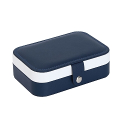 Dark Blue Rectangle PU Leather Jewelry Organizer Boxes, Portable Travel Jewelry Case with Velvet Inside, for Earrings, Necklaces, Rings, Dark Blue, 16x11x5cm