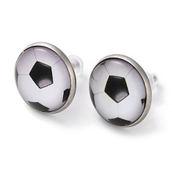 Football Женские серьги-гвоздики из стекла и 304 спортивных мячей из нержавеющей стали, цвет нержавеющей стали, футбол, 15.5 мм