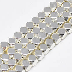с Покрытием Серебра Гальванизировать немагнитных синтетический гематит бисер пряди, многоугольник, со серебряным покрытием, 4x4x4 мм, отверстие : 2 мм, около 97 шт / нитка, 15.7 дюйм