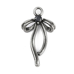 Черный 316 кулоны из хирургической нержавеющей стали с микропаве и кубическим цирконием., античное серебро, очарование бантом, чёрные, 27x15.5x5 мм, отверстие : 2.2 мм