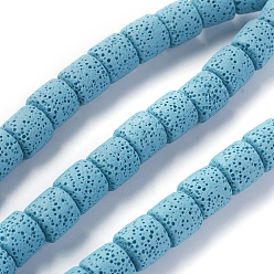 Небесно-голубой Бусы из натуральной лавы, окрашенные, колонка, голубой, 10x10~10.5 мм, отверстие : 2 мм, около 39 шт / нитка, 15.35 дюйм (39 см)