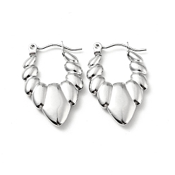 Нержавеющая Сталь Цвет Не тускнеющие 304 массивные овальные серьги-кольца из нержавеющей стали для женщин, цвет нержавеющей стали, 25.5x17x4 мм, штифты : 0.8 мм