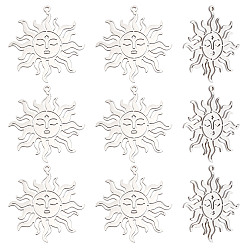 Нержавеющая Сталь Цвет 10 шт. 201 подвески из нержавеющей стали, лазерная резка, солнце, цвет нержавеющей стали, 37x35x1 мм, отверстие : 1.6 мм