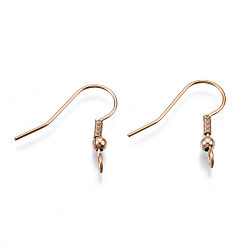 Rose Gold 304 Stainless Steel Earring Hooks, Ear Wire, with Vertical Loop, Rose Gold, 19~21x18mm, Hole: 2.5mm, 21 Gauge, Pin: 0.7mm