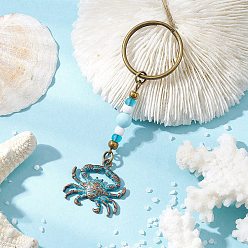 Краб Брелки с подвеской в виде ракушки из сплава, со стеклянными бусинами, латунными соединительными кольцами, натуральными бусинами из говлита, никелированными разъемными кольцами с железным покрытием и железной булавкой с ушком, античная бронза, краб, 85 мм