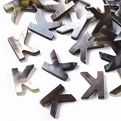 Letter K Natural Black Lip Shell Beads, Top Drilled Beads, Letter.K, K: 10x8x2.5mm, Hole: 0.6mm