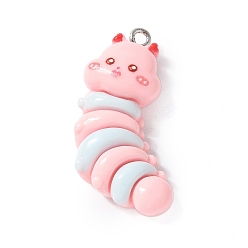 Pink Подвески из смолы, гусеница, с платиновым тоном железная петля, розовые, 33x22.5x9.5 мм, отверстие : 2 мм