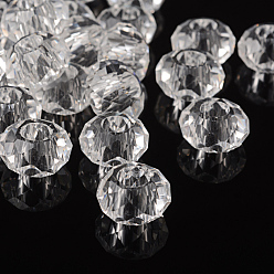 Clear Glass European Beads, Large Hole Beads, No Metal Core, Rondelle, Clear, 14x8mm, Hole: 5mm