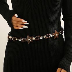 Кокосово-Коричневый Богемные этнические цепочки на талию из кокосового ореха и дерева, украшенные бусинами, для платьев, регулируемые деревянные ремни в виде звезд для платья, кокосового коричневый, 1640 мм