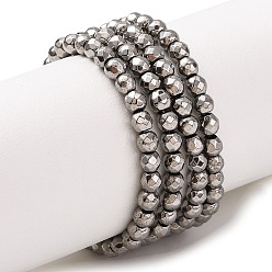 с Покрытием Серебра Гальванизировать немагнитных синтетический гематит бисер пряди, граненые, круглые, класс А, со серебряным покрытием, 3 мм, отверстие : 1 мм, около 127 шт / нитка, 16 дюйм