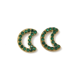 Луна 304 кабошоны со стразами из нержавеющей стали, ионное покрытие (ip), золотые, луна, 9x7.5x1.5 мм