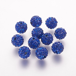 Cobalt Polymer Clay Rhinestone Beads, Grade A, Round, Pave Disco Ball Beads, Cobalt, 10x9.5mm, Hole: 1.5mm