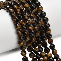 Тигровый глаз Природных тигровый глаз бисер нитей, круглые, граненый (128 граней), 6 мм, отверстие : 0.8 мм, около 65 шт / нитка, 15.55 дюйм (39.5 см)