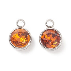 Темно-Золотистый 304 из нержавеющей стали амулеты горный хрусталь стекло, граненые, плоско-круглые, темные золотарник, 14x10x7 мм, отверстие : 2.5 мм