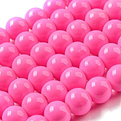 Ярко-Розовый Окрашенные стеклянные бусины , спекающийся лак, круглые, ярко-розовый, 8 мм, отверстие : 1.3~1.6 мм, около 100 шт / нитка, 31.4 дюйм
