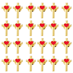 Золотой 24 шт. крест с сердцем из сплава эмали на лацкан для рюкзака и одежды, золотые, 24.5x15.5 мм