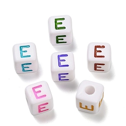 Letter E Непрозрачные акриловые бусины, Эмаль стиле, куб с письмом, Письмо E, 10x9.5x9 мм, отверстие : 3.8 мм, Около 560 шт / 500 г