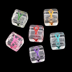 Letter Y Европейский бусы акриловые, бусины с большим отверстием, кубические, Письмо Y, 9.5~10x9x9 мм, отверстие : 4 мм