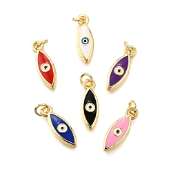 (52) Непрозрачная лаванда Латунь эмаль подвески, с целью перехода в кольце, конский глаз с оберегом от сглаза, стойки покрытие, без кадмия и без свинца, долговечный, золотые, разноцветные, 18x6x2 мм, отверстие : 3 мм