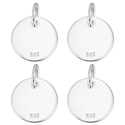 Античное Серебро 4 шт. 925 подвески из стерлингового серебра, плоские круглые прелести, с перемычками со штампом 925, серебряные, 10x0.6 мм, отверстие : 3 мм