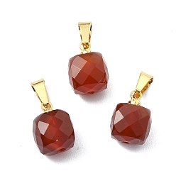 Золотой Природные сердолик подвески, Граненые кубические подвески с 304 защелкивающимися креплениями из нержавеющей стали, золотые, 11.5x8.5x8.5 мм, отверстие : 6x3 мм