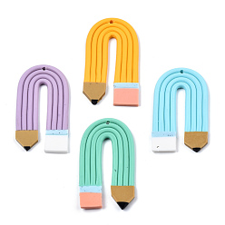 Mixed Color Handmade Polymer Clay Pendants, Pencil Shape, Mixed Color, 45~47x25~26.5x2.5mm, Hole: 1.6mm