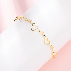 Настоящее золото 18K Браслеты из латунной цепочки для женщин, Сердце и звезда, долговечный, стойки покрытие, без кадмия и без свинца, реальный 18 k позолоченный, 7-1/8 дюйм (18 см)