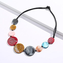 Разноцветный Женские колье-нагрудники из вощеного шнура с плоскими круглыми бусинами, расположенными по диагонали, красочный, 23.62 дюйм (60 см)