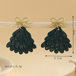 Темно-Зеленый Серьги-гвоздики из полимерной глины в виде рождественской елки, золотые, темно-зеленый, 40x31 мм