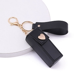 Черный Сумки для хранения губной помады из искусственной кожи, портативный органайзер для бальзама для губ для женщин, с брелком из сплава светло-золотистого цвета, чёрные, мешок: 8x2.5 см