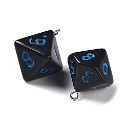 Black 7Pcs 7 Styles Opaque Resin Polyhedral Dice Pendants Set, Multi-Sided Dice Charms with Platinum Plated Iron Loops, Mixed Shapes, Blue, Black, 20~28x19~24x17~24mm, Hole: 2mm, 1pc/style