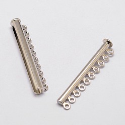 Mixed Color Alloy Magnetic Slide Lock Clasps, 10-Strand, 20-Hole, Tube, Mixed Color, 56x13.5x7mm, Hole: 2mm