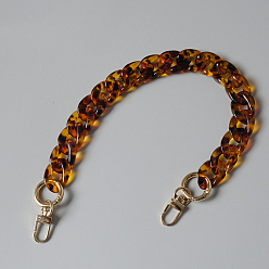 Saddle Brown Leopard Print Pattern Resin Bag Handles, with Iron Clasp, for Bag Straps Replacement Accessories, Light Gold, Saddle Brown, 405mm