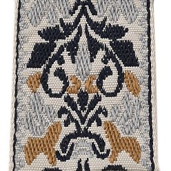 Полуночно-синий Двухсторонняя полиэстеровая лента с цветочным узором в этническом стиле, плоская жаккардовая лента, тирольская лента, темно-синий, 2 дюйм (50 мм)