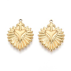 Настоящее золото 14K 304 подвески из нержавеющей стали, сердце с крестиком, реальный 14 k позолоченный, 24x18.5x2.5 мм, отверстие : 2.5 мм