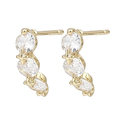 Настоящее золото 14K Плоские круглые латунные серьги-гвоздики с микропаве из прозрачных кубических цирконий, без свинца, без кадмии и без никеля, с петлей, реальный 14 k позолоченный, 14x4 мм, отверстие : 1 мм, штифты : 11.5x1 мм