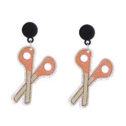 Tool Подвесные серьги-гвоздики из акриловой блестящей пудры ко Дню учителя, платина, резать ножницами, 57x30 мм