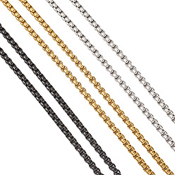 (52) Непрозрачная лаванда 6m 3 цвета вакуумное покрытие pvd 304 венецианские цепи из нержавеющей стали, коробка цепи, несварные, с катушкой, разноцветные, 2.5x2.5x1.2~1.3 мм, 6.56 футы (2 м) / цвет, 19.68 футов (6 м) / комплект